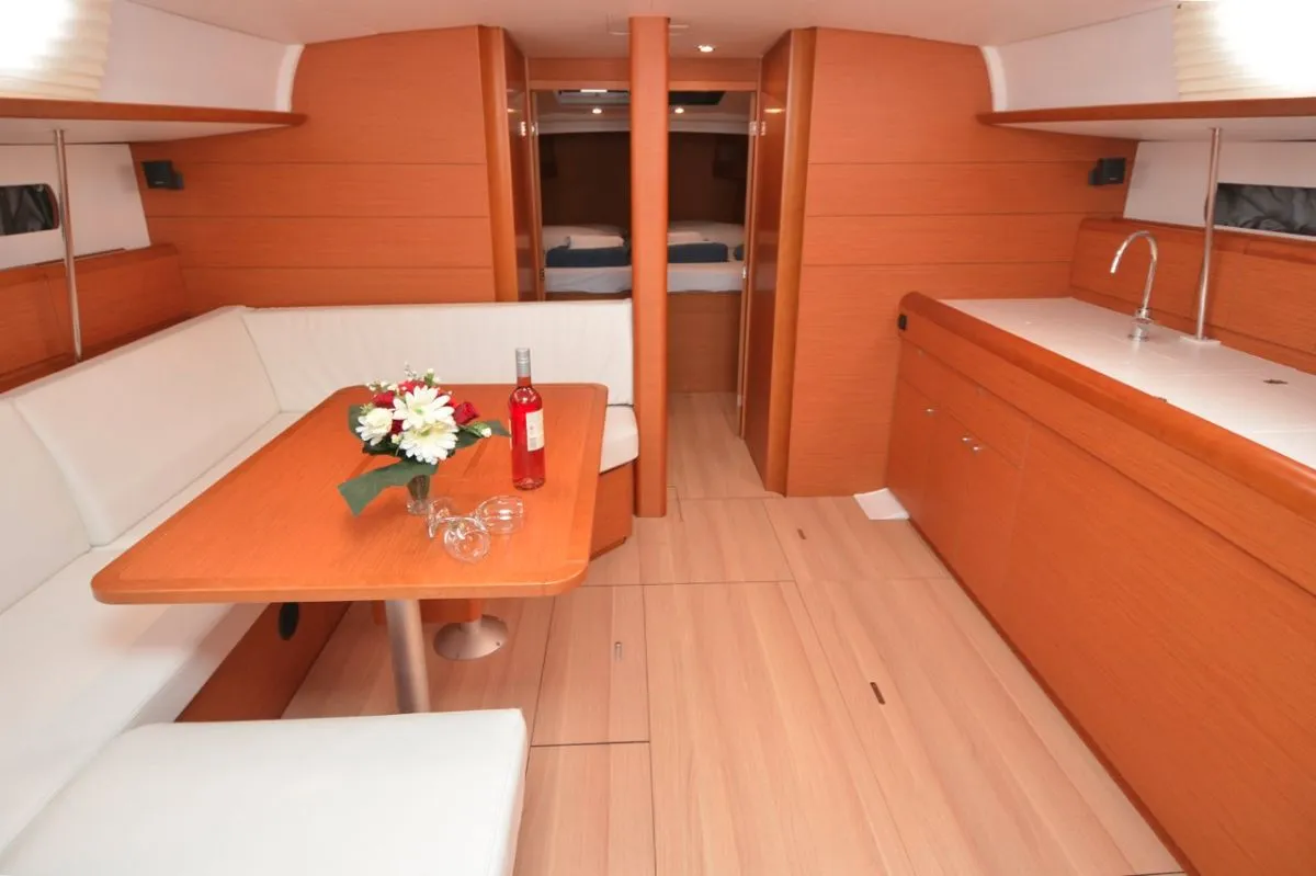 Salon of Black Kiss, a Jeanneau Sun Odyssey 479 sailboat at Dubrovnik, Croatia