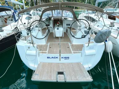Cockpit of Black Kiss, a Jeanneau Sun Odyssey 479 sailboat at Dubrovnik, Croatia
