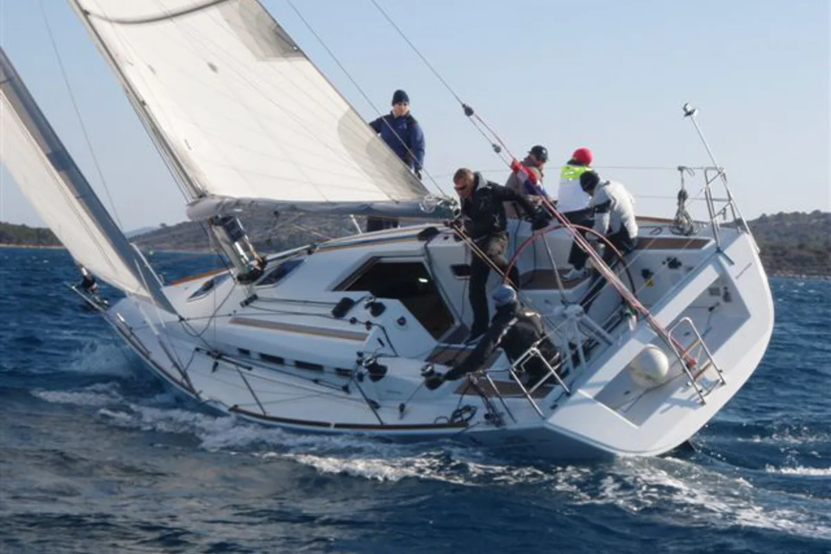 Exterior view of Saggitarius, a Beneteau First 35 sailboat at Jezera, Croatia