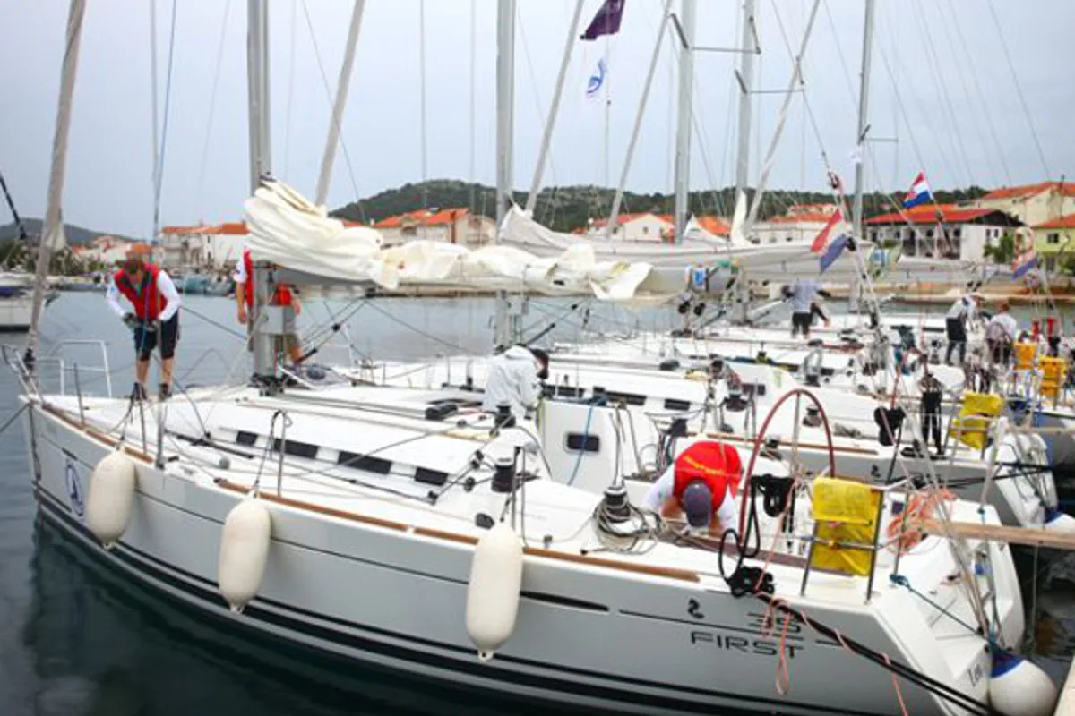 Exterior view of Saggitarius, a Beneteau First 35 sailboat at Jezera, Croatia