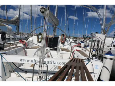 Cockpit of Saggitarius, a Beneteau First 35 sailboat at Jezera, Croatia