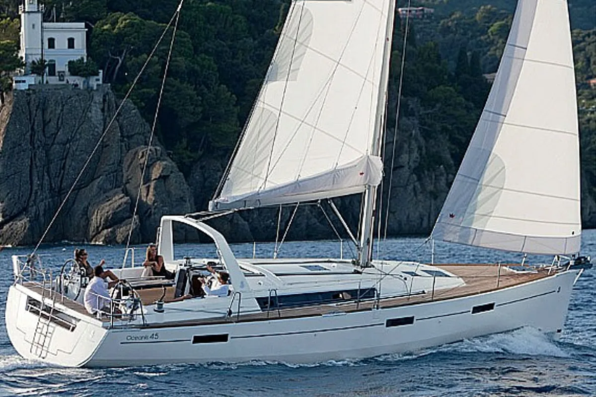 Exterior view of Chilli Pepper, a Beneteau Oceanis 45 sailboat at Volos, Greece