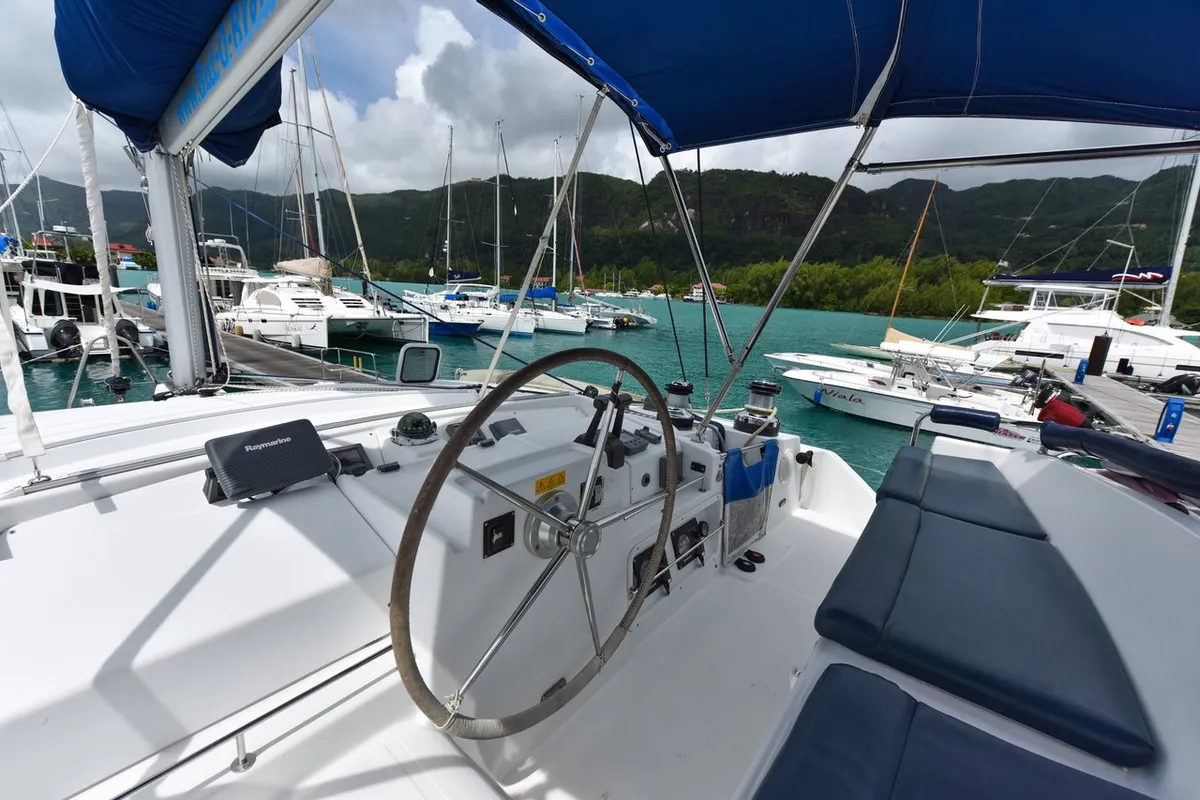 Cockpit of Mystikal, a Lagoon 440 catamaran at Baan Salak Phet, Thailand