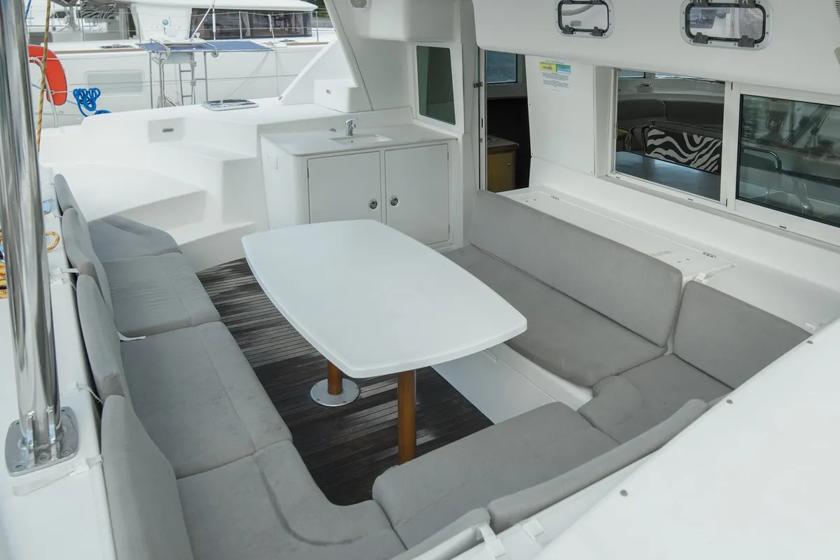 Deck of Mystikal, a Lagoon 440 catamaran at Baan Salak Phet, Thailand