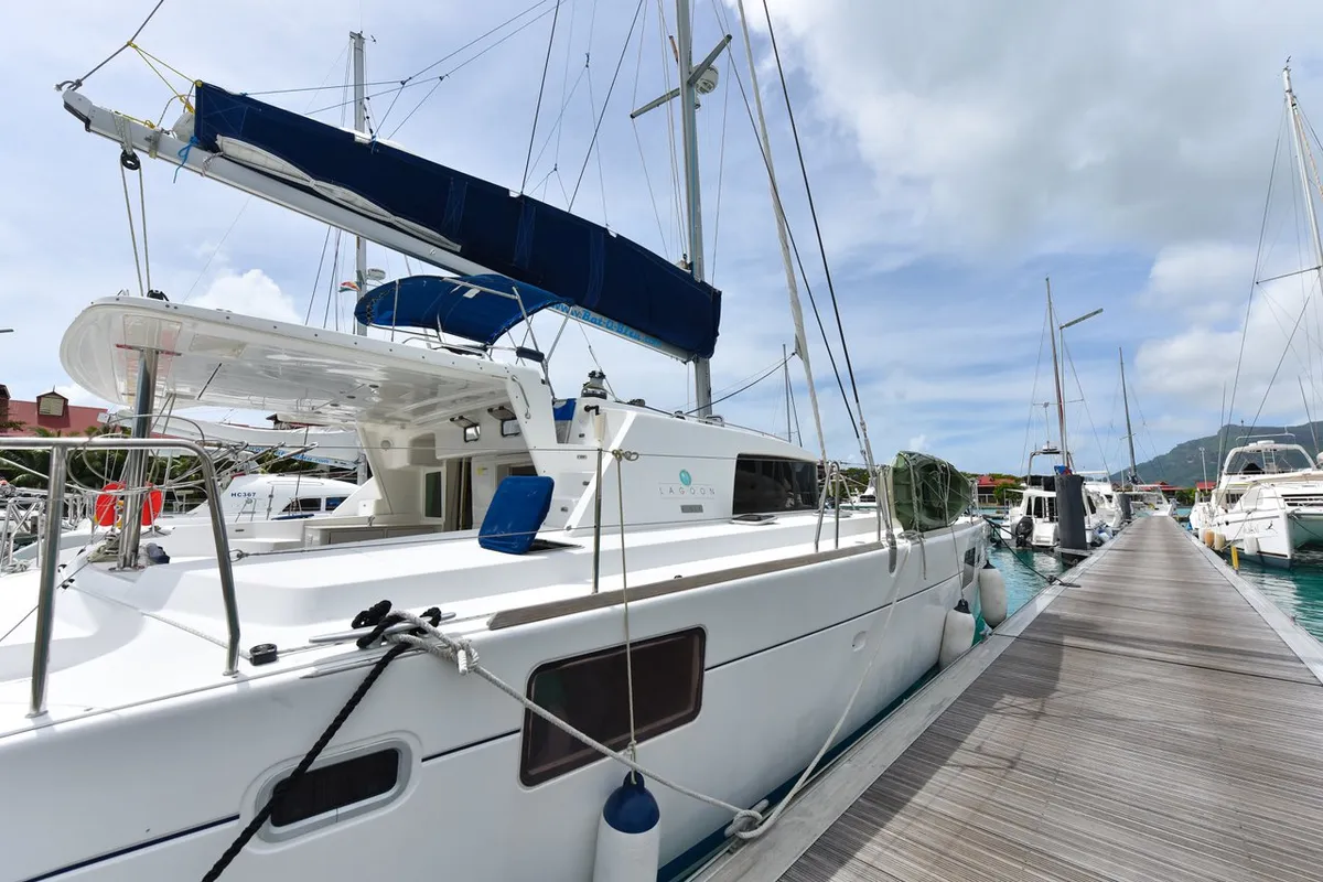 Exterior view of Mystikal, a Lagoon 440 catamaran at Baan Salak Phet, Thailand