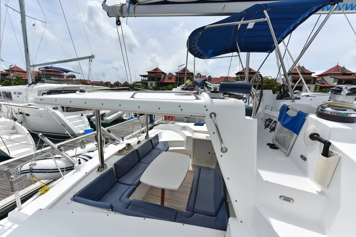 Deck of Mystikal, a Lagoon 440 catamaran at Baan Salak Phet, Thailand