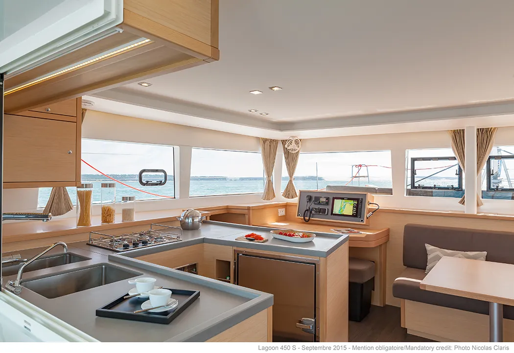 Galley of Lipopette, a Lagoon 450 catamaran at Marseille, France