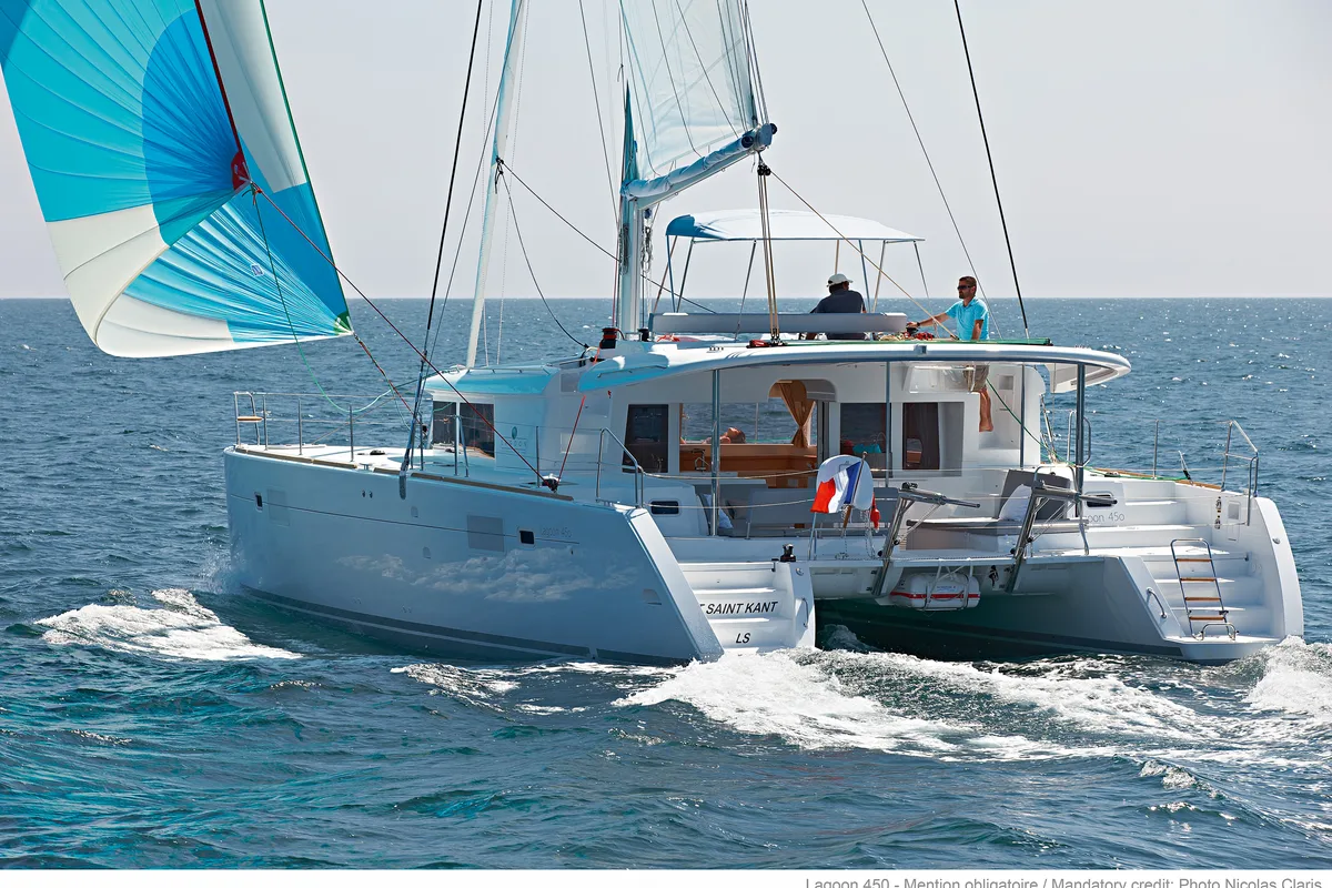 Exterior view of Lipopette, a Lagoon 450 catamaran at Marseille, France
