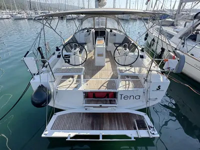 Cockpit of Tena, a Beneteau Oceanis 38.1 sailboat at Punat, Croatia