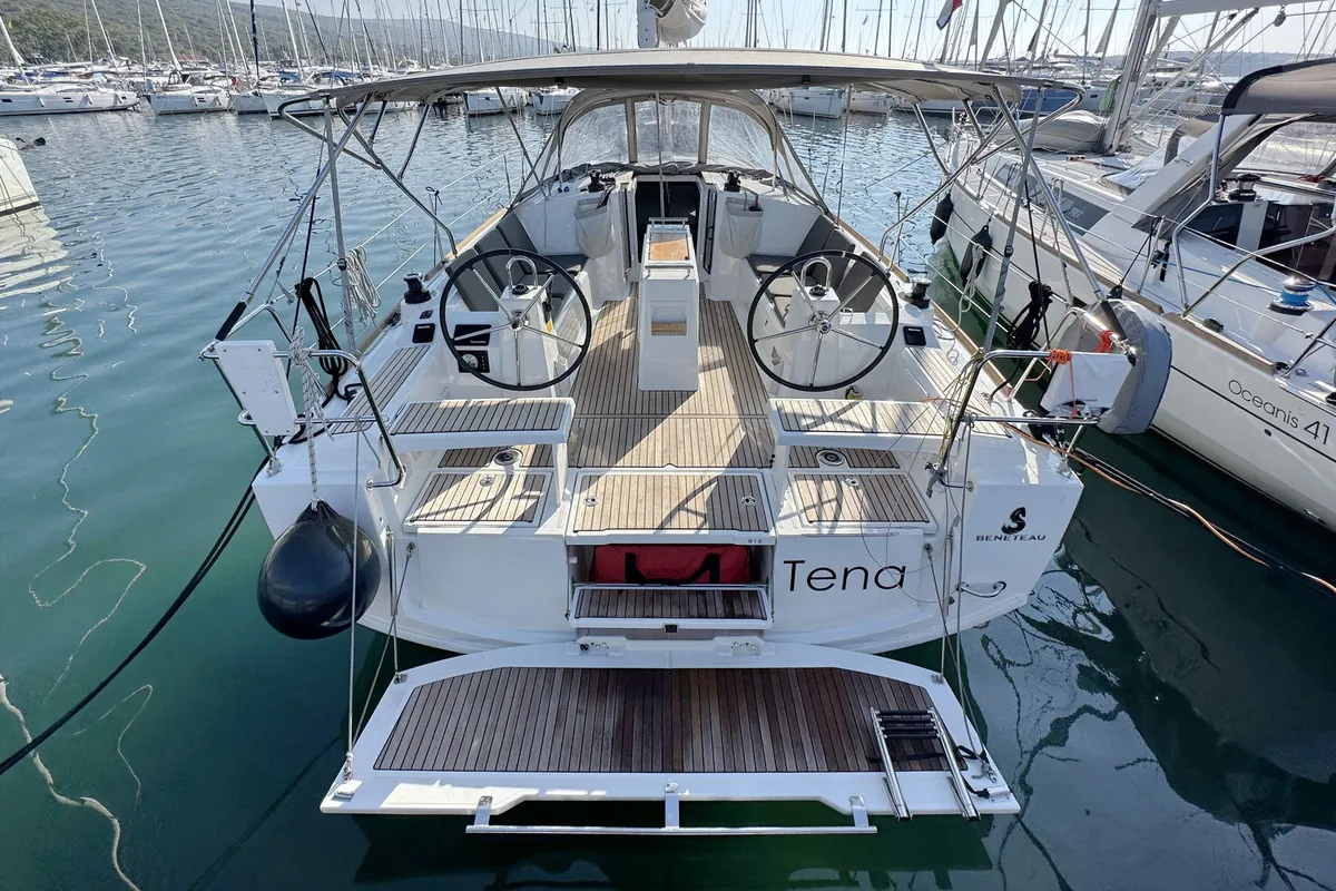 Cockpit of Tena, a Beneteau Oceanis 38.1 sailboat at Punat, Croatia