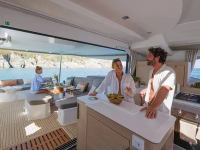 Fountaine Pajot FP 48, a catamaran at es Jonquet, Spain