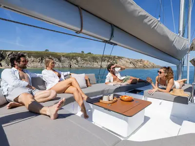 Fountaine Pajot FP 48, a catamaran at es Jonquet, Spain