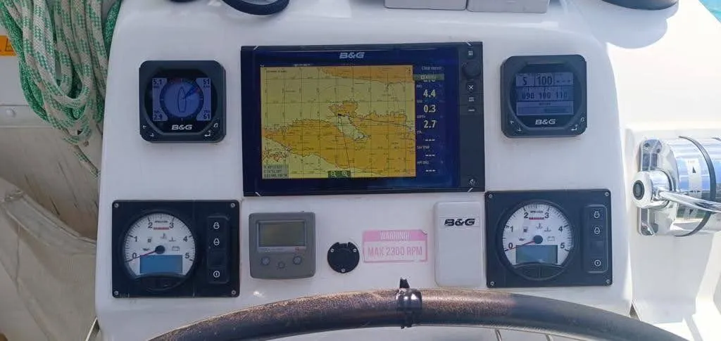 Cockpit of Nathalie, a Lagoon 450 S catamaran at Split, Croatia