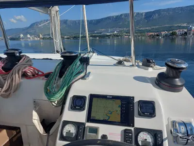 Cockpit of Nathalie, a Lagoon 450 S catamaran at Split, Croatia