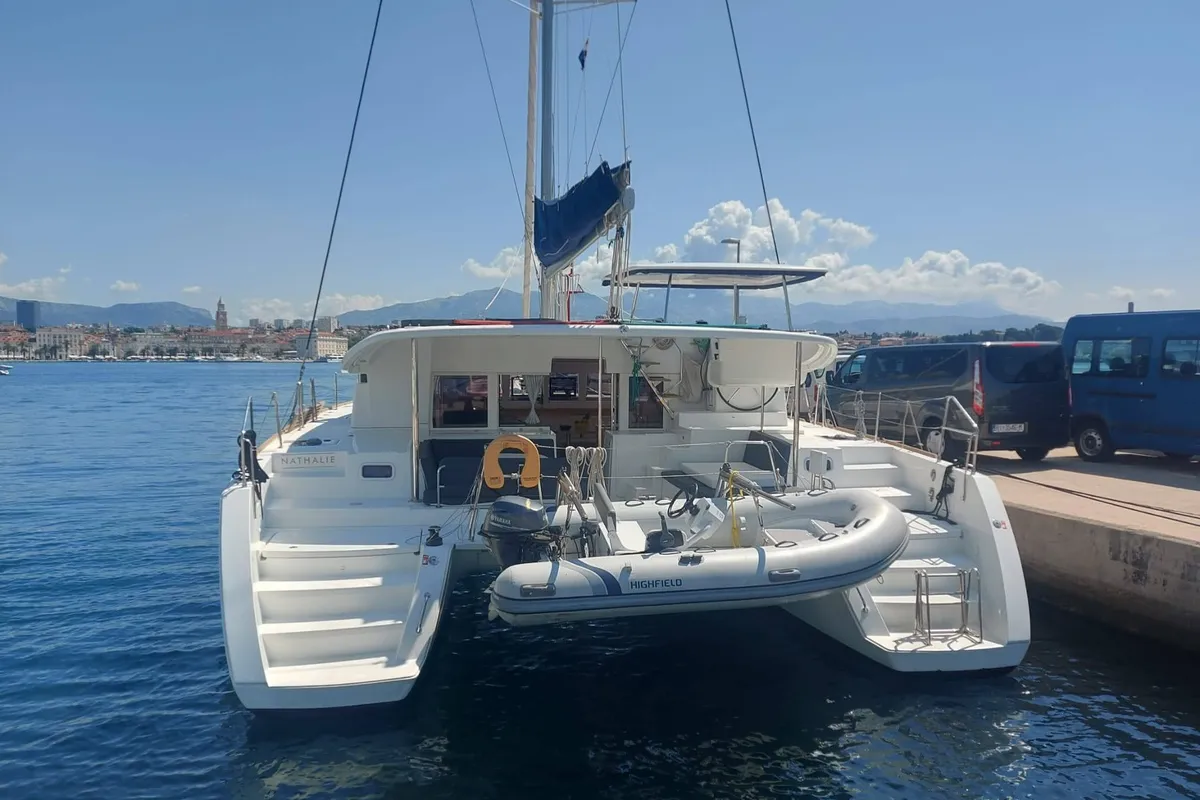 Exterior view of Nathalie, a Lagoon 450 S catamaran at Split, Croatia