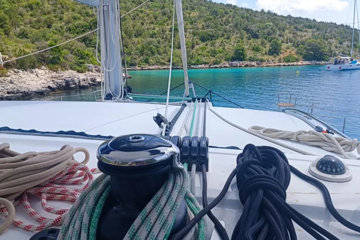 Deck of Nathalie, a Lagoon 450 S catamaran at Split, Croatia