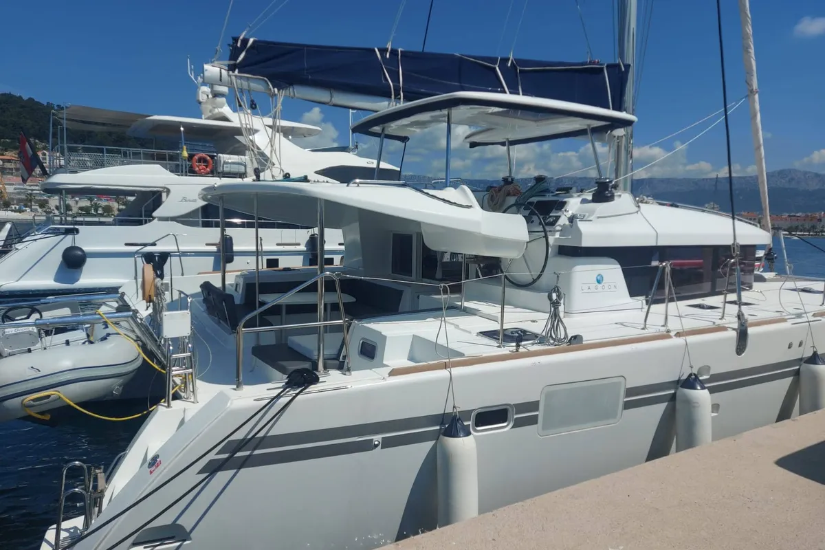 Exterior view of Nathalie, a Lagoon 450 S catamaran at Split, Croatia