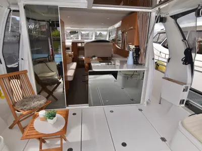 Deck of Dalen, a Greenline 33 motor yacht at Porsgrunn, Norway
