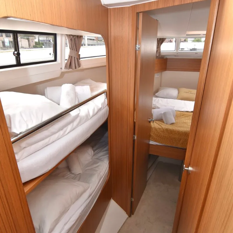 Cabin on Dalen, a Greenline 33 motor yacht at Porsgrunn, Norway