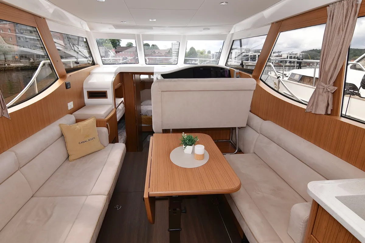 Salon of Dalen, a Greenline 33 motor yacht at Porsgrunn, Norway