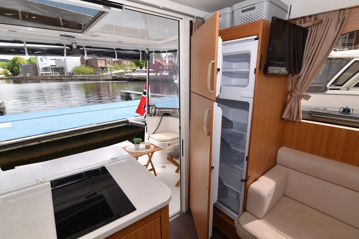 Galley of Dalen, a Greenline 33 motor yacht at Porsgrunn, Norway