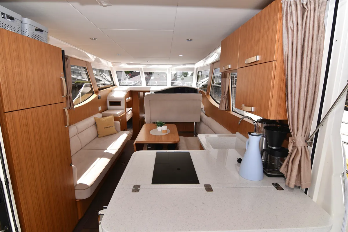 Salon of Dalen, a Greenline 33 motor yacht at Porsgrunn, Norway