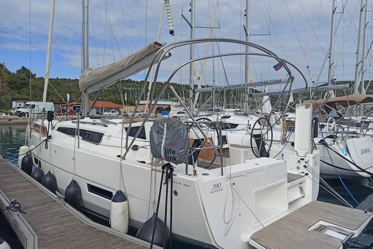 Exterior view of Esko (ex Manca), a Dufour 390 GL sailboat at Grad Pula, Croatia