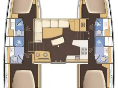 Floor plan of PirElli, a Lagoon 42 catamaran at Sant Antoni de Portmany, Spain