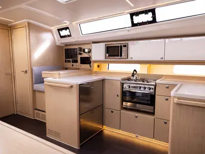 Galley of Mercedes, a Bavaria C46 sailboat at Palma de Mallorca, Spain