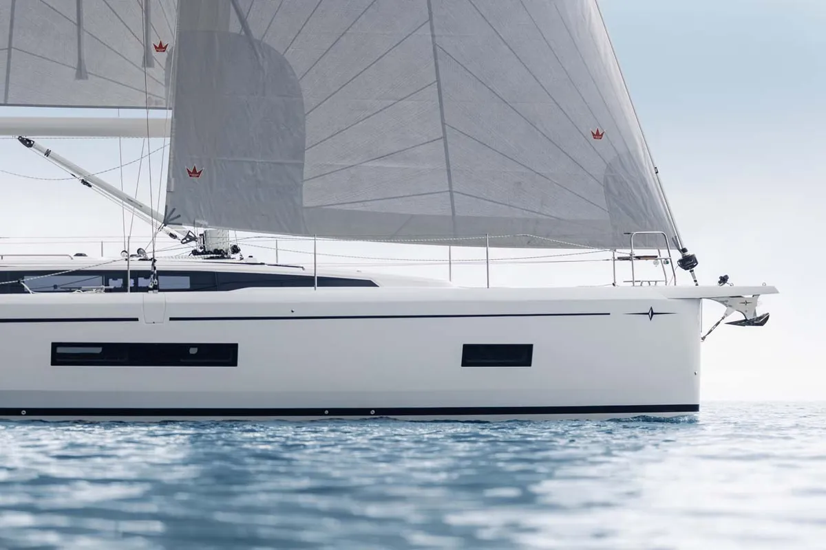Exterior view of Mercedes, a Bavaria C46 sailboat at Palma de Mallorca, Spain