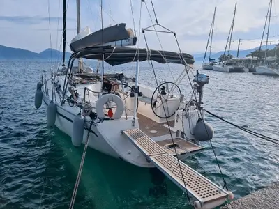 Deck of Santana, a Bavaria Cruiser 40 sailboat at Volos, Greece