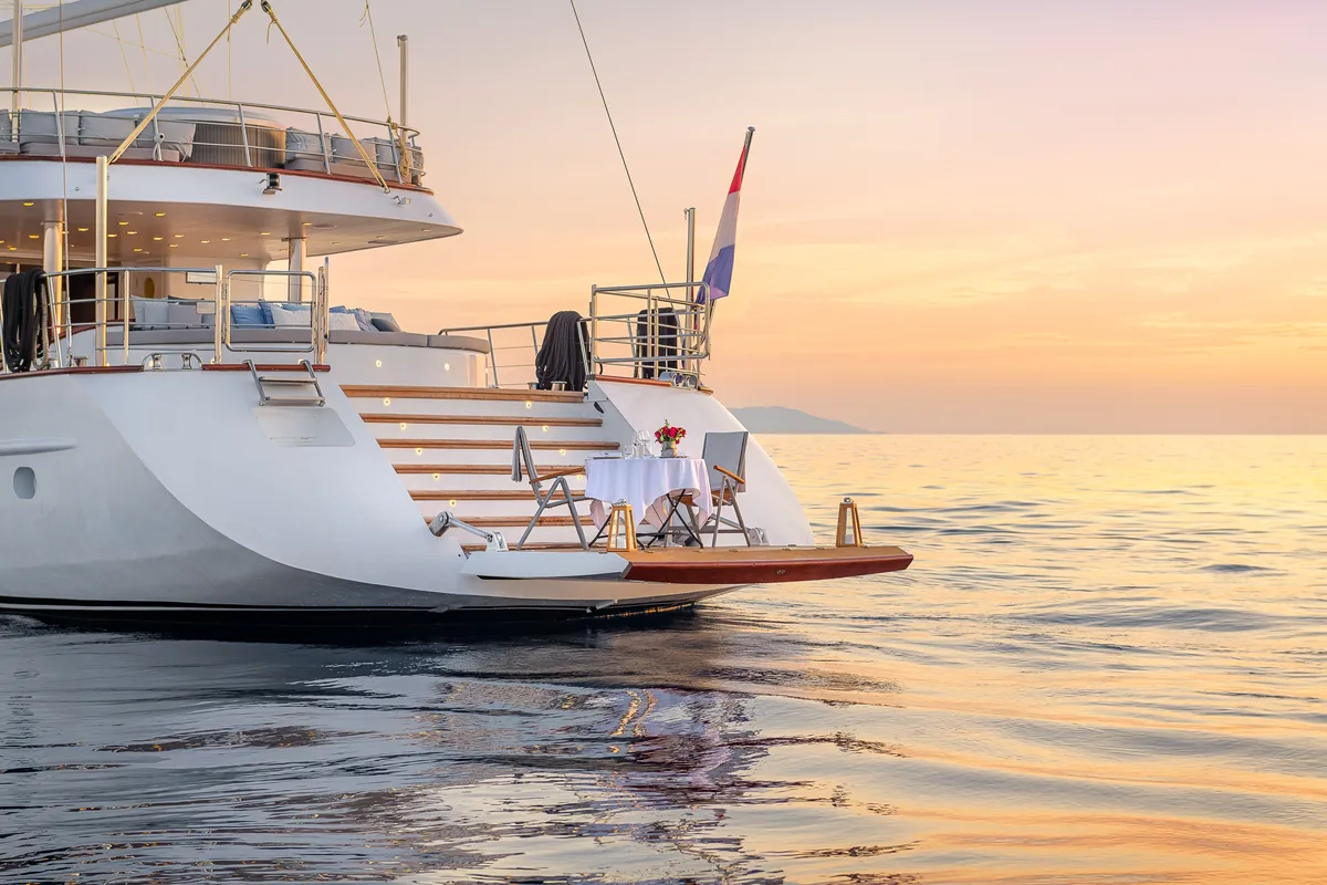 Exterior view of Lady Gita, a Gulet Motor sailer motor yacht at Split, Croatia
