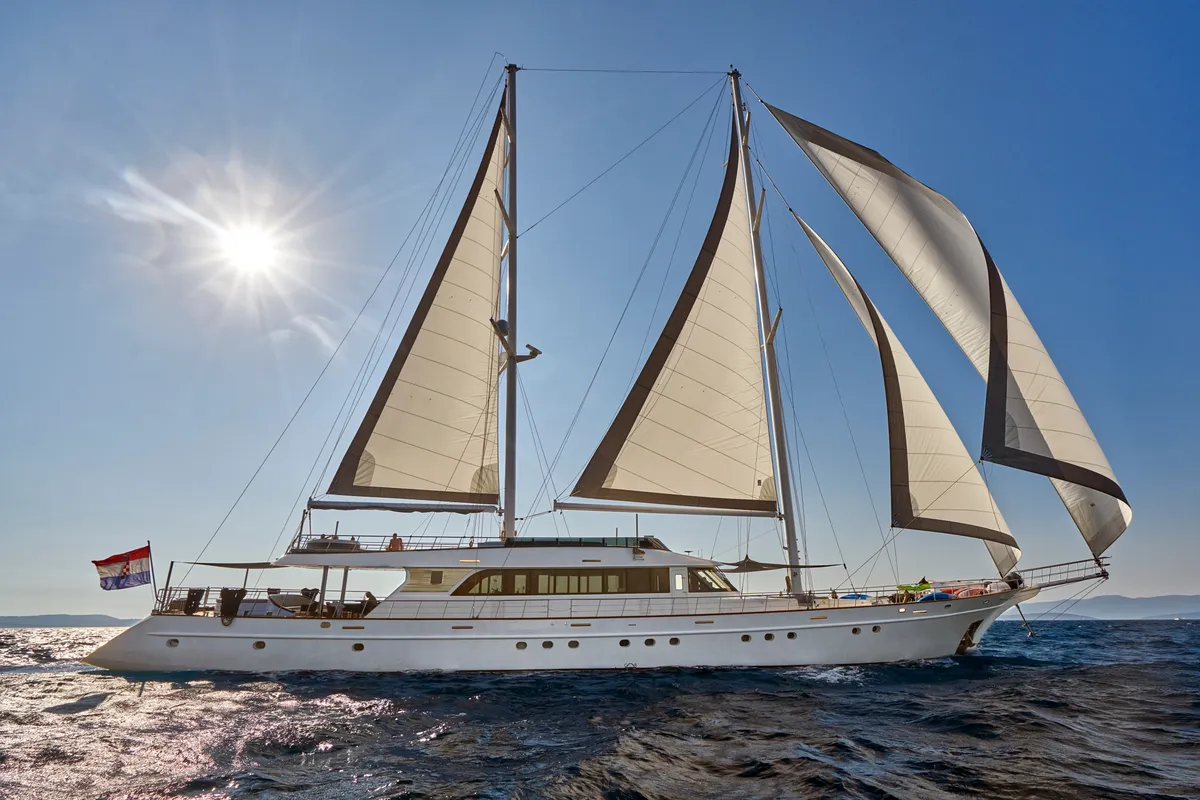 Exterior view of Lady Gita, a Gulet Motor sailer motor yacht at Split, Croatia