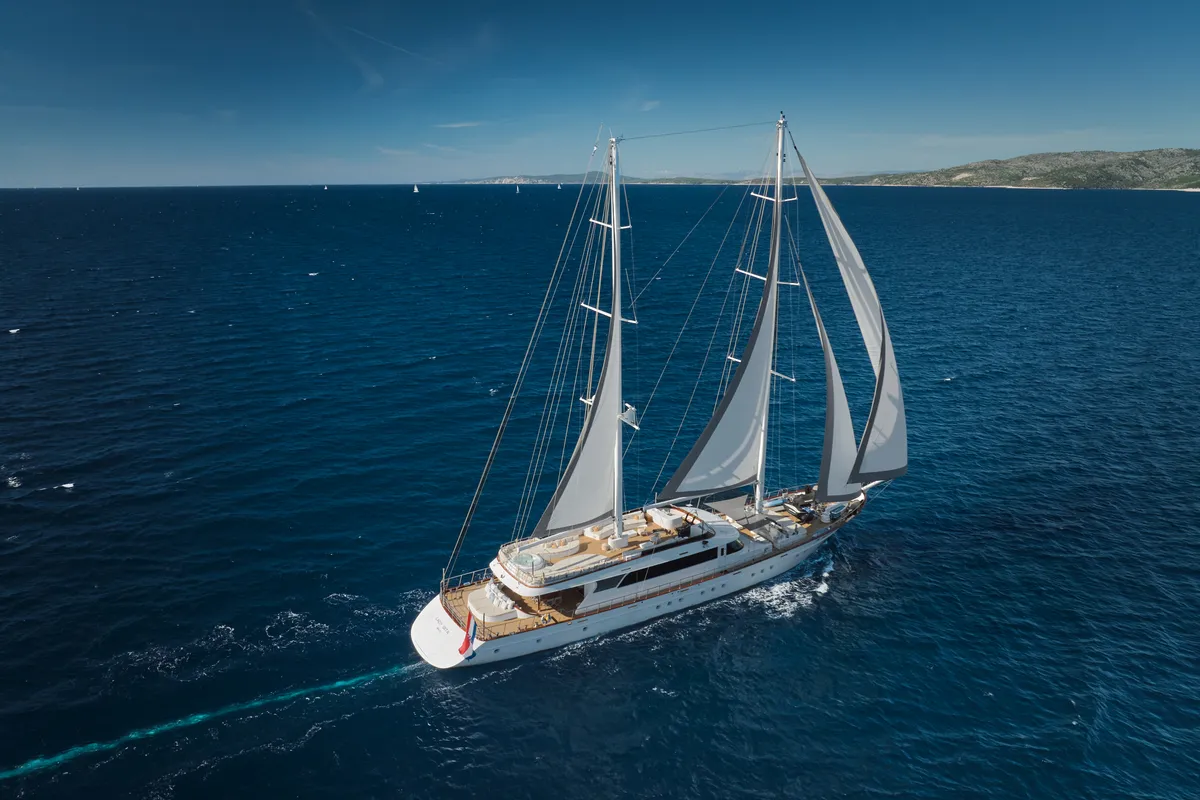 Deck of Lady Gita, a Gulet Motor sailer motor yacht at Split, Croatia