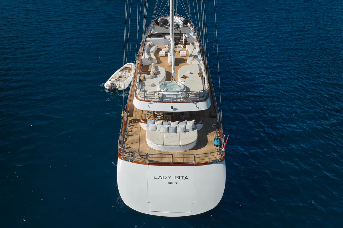 Deck of Lady Gita, a Gulet Motor sailer motor yacht at Split, Croatia