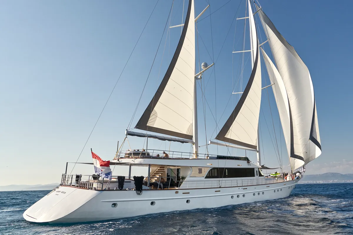 Deck of Lady Gita, a Gulet Motor sailer motor yacht at Split, Croatia