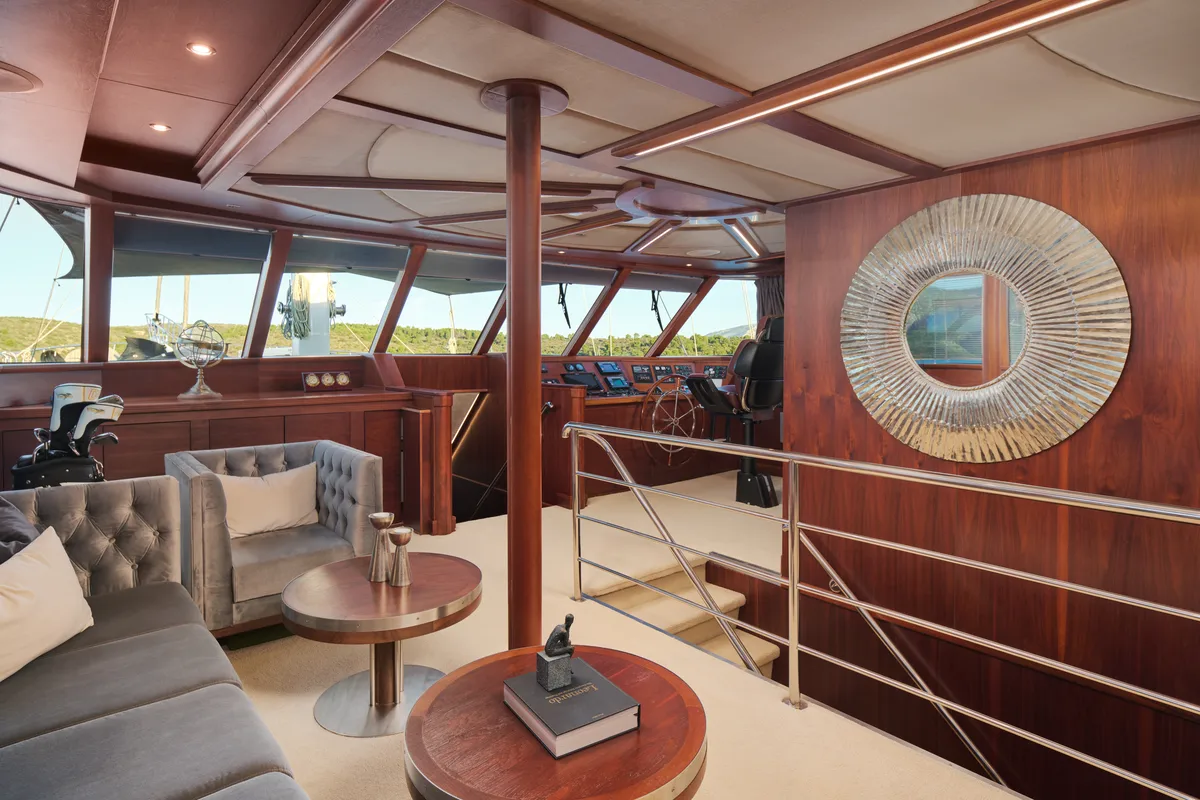Cockpit of Lady Gita, a Gulet Motor sailer motor yacht at Split, Croatia
