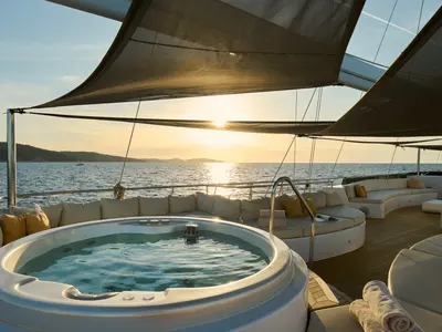Deck of Lady Gita, a Gulet Motor sailer motor yacht at Split, Croatia