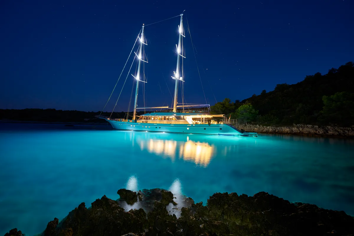 Deck of Lady Gita, a Gulet Motor sailer motor yacht at Split, Croatia