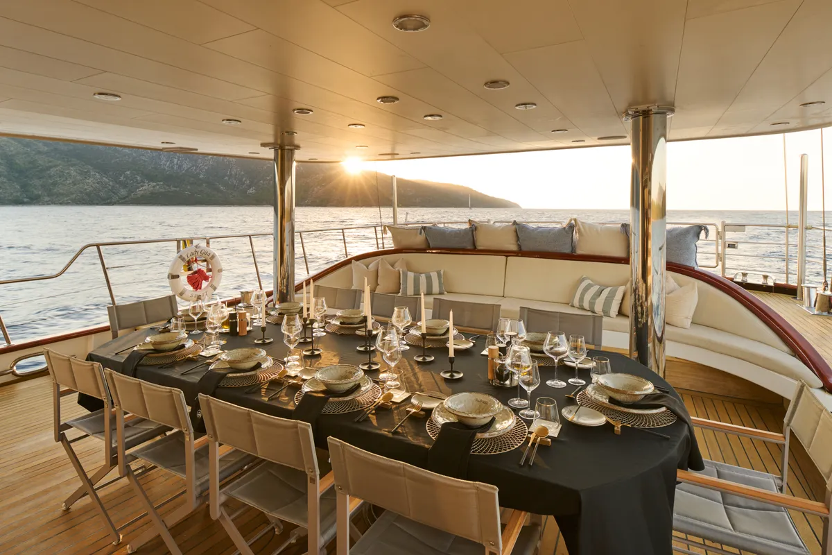 Deck of Lady Gita, a Gulet Motor sailer motor yacht at Split, Croatia