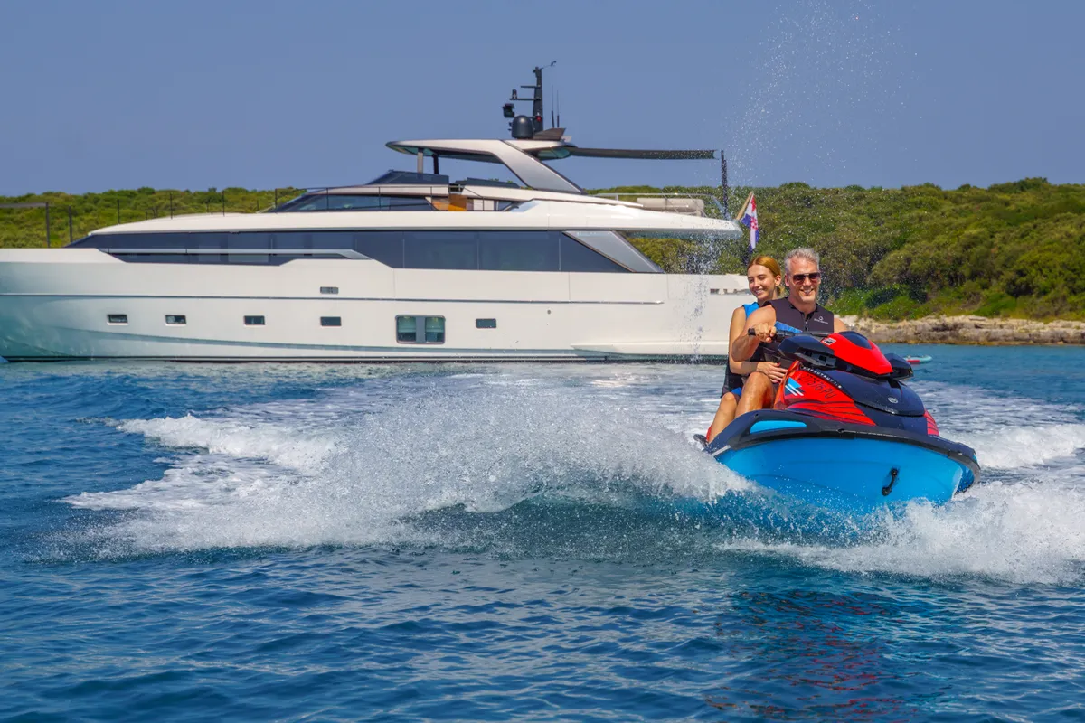 Exterior view of Primus, a San Lorenzo SL 96 motor yacht at Seget Donji, Croatia