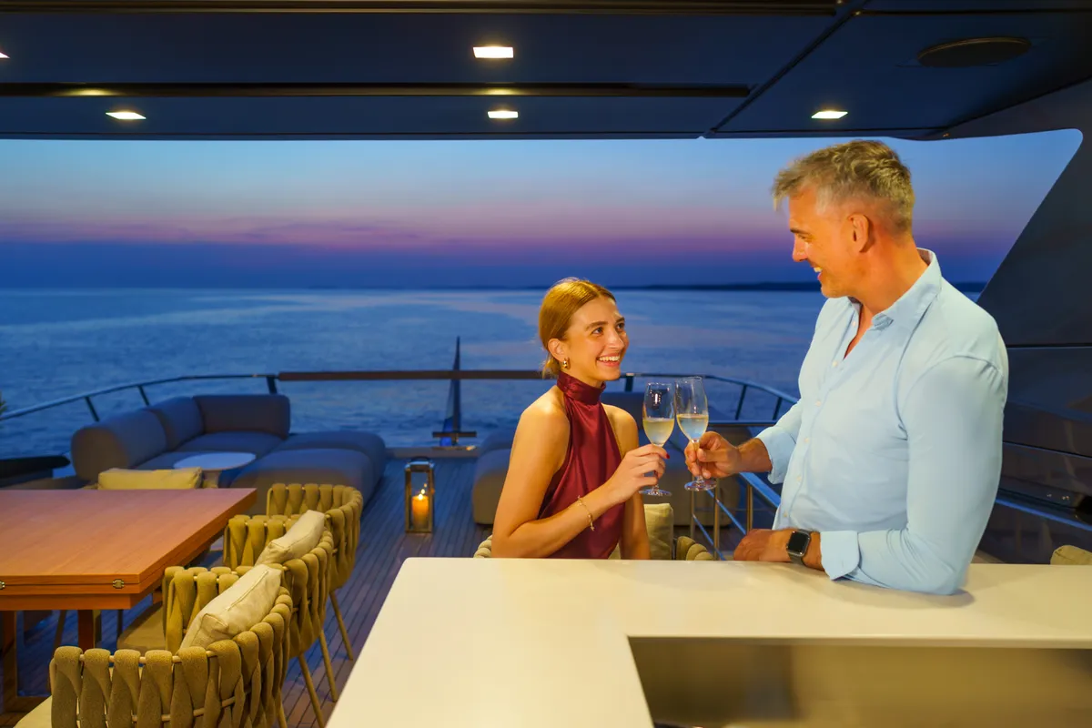 Deck of Primus, a San Lorenzo SL 96 motor yacht at Seget Donji, Croatia