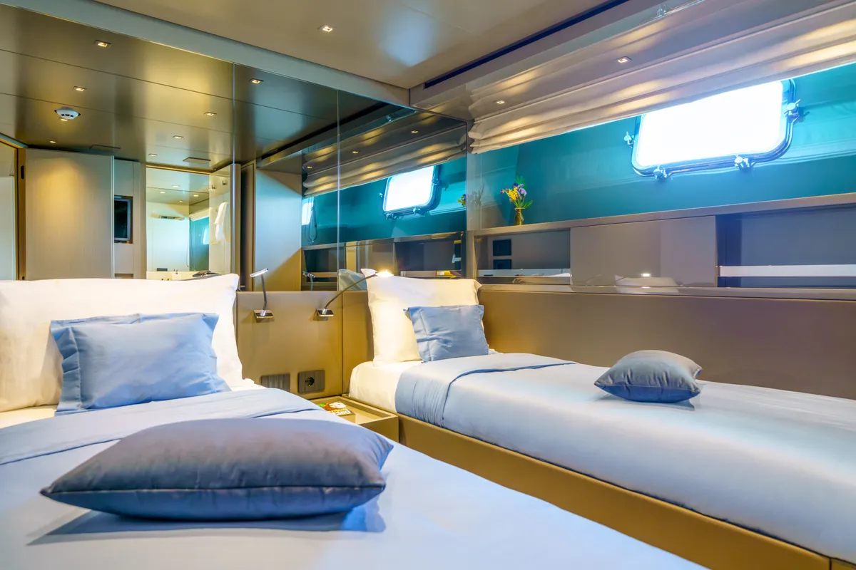 Cabin on Primus, a San Lorenzo SL 96 motor yacht at Seget Donji, Croatia