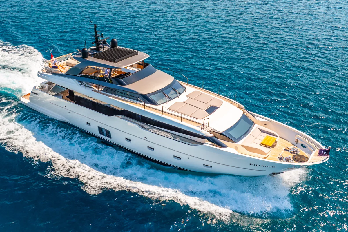 Exterior view of Primus, a San Lorenzo SL 96 motor yacht at Seget Donji, Croatia