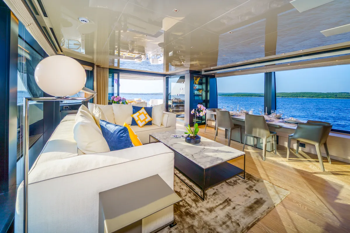 Salon of Primus, a San Lorenzo SL 96 motor yacht at Seget Donji, Croatia