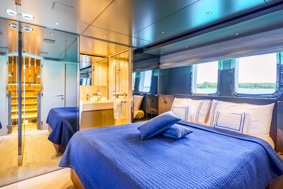 Cabin on Primus, a San Lorenzo SL 96 motor yacht at Seget Donji, Croatia