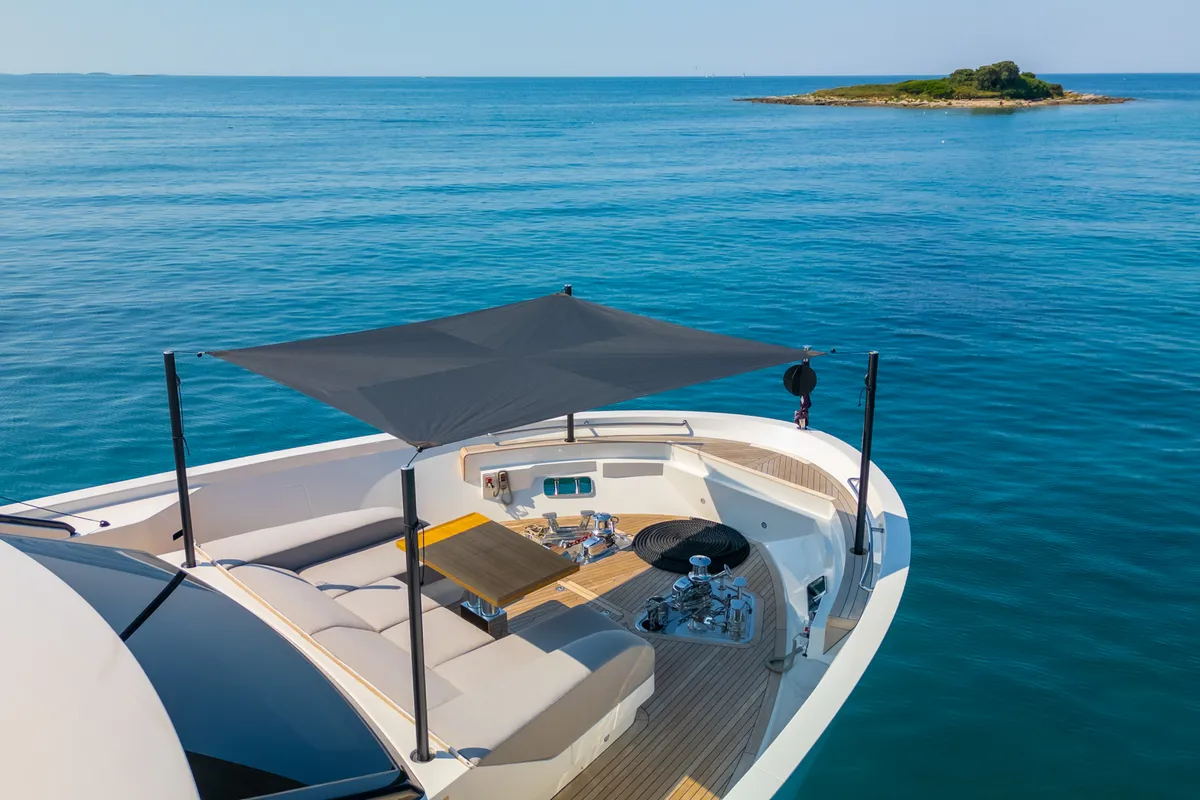 Deck of Primus, a San Lorenzo SL 96 motor yacht at Seget Donji, Croatia