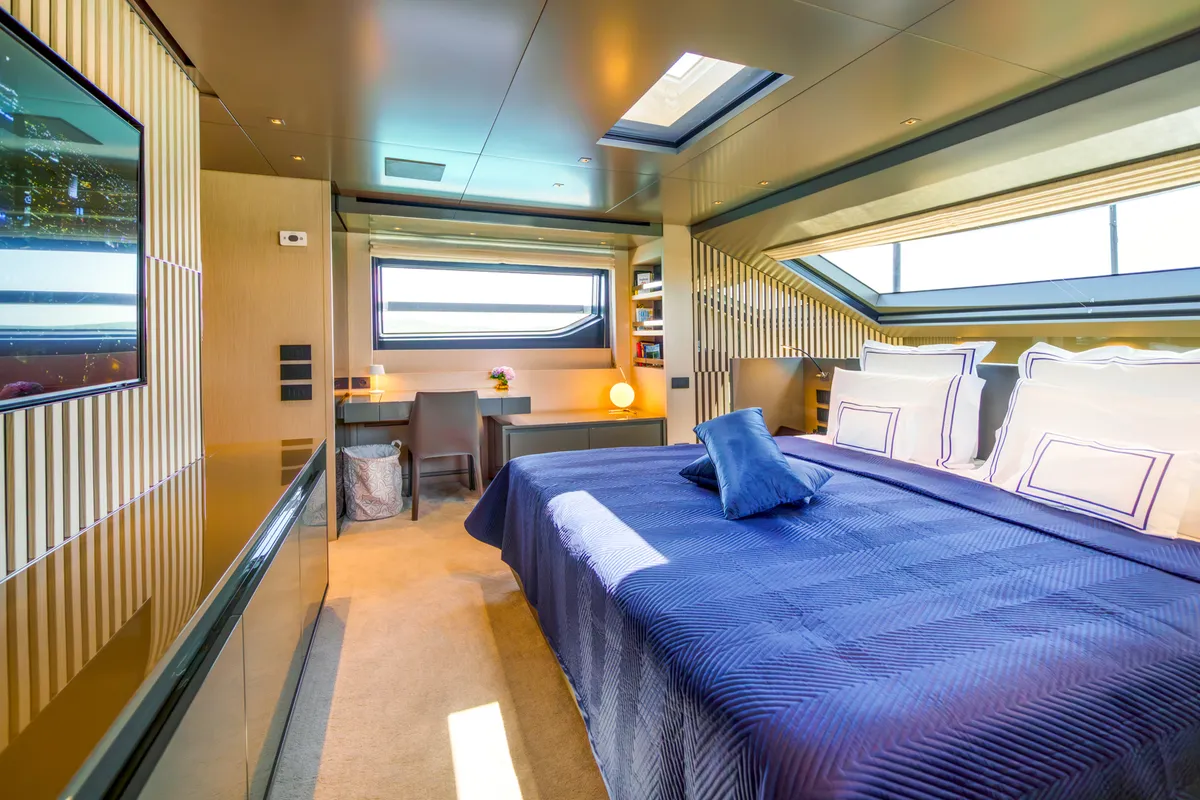 Cabin on Primus, a San Lorenzo SL 96 motor yacht at Seget Donji, Croatia