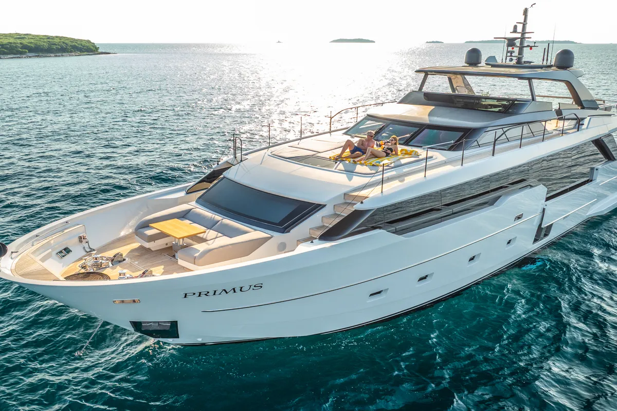 Exterior view of Primus, a San Lorenzo SL 96 motor yacht at Seget Donji, Croatia
