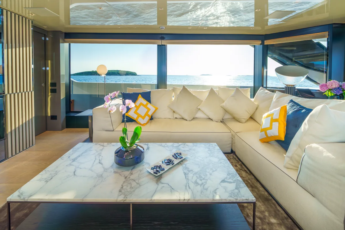 Salon of Primus, a San Lorenzo SL 96 motor yacht at Seget Donji, Croatia